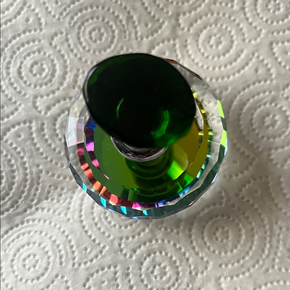Faceted cut glass Green Crystal Perfume Bottle never Used